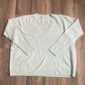 J. Crew Light Mint Green 100% Cashmere Boyfriend Fit V-Neck Sweater